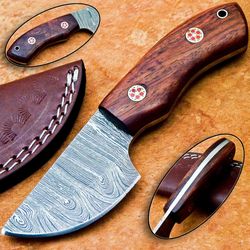 HAND FORGED DAMASCUS STEEL BLADE, CAMPING HUNTING KNIFE, SKINNING KNIFE WITH SHEATH
