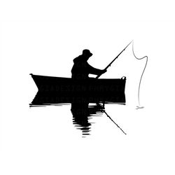 Boat Fishing Svg Png , Fisherman Clipart , Ocean , Pond , Lake , River , Vacation , Relaxation , Fish , Digital Download