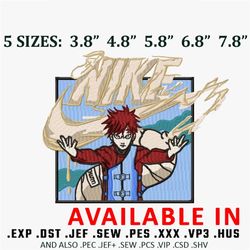 Nike X Gaara Embroidery Design, Anime shirt, Anime Embroidery, Embroidered shirt, Digital Download.