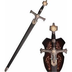 Medieval King Solomon Sword Carbon Steel, Full Metal Knight's Sword with Display  Pendant, Black