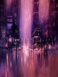 ORIGINAL OIL PAINTING on Canvas, Night City Original Painting Modern Original Art by "Walperion Paintings"