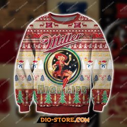 3D All Over Print Miller High Life Beer Ugly Christmas Sweater Hoodie All Over Printed Cint10313