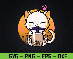 Cat Boba Tea Bubble Tea Anime Kawaii Neko Svg, Eps, Png, Dxf, Digital Download