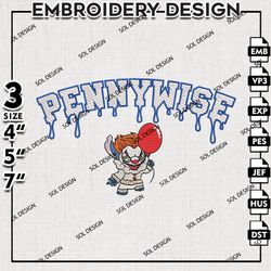 Chibi Pennywise Drop Name Embroidery Files, Horror Movie Embroidery, Halloween Machine Embroidery Designs, Horror Shirts