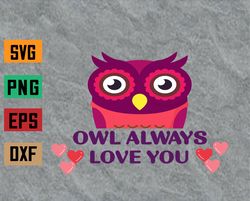 Funny Cute Valentines Day Owl Love Hearts Women Girls Svg, Eps, Png, Dxf, Digital Download