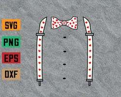 red hearts bow tie suspenders heart valentines day outfits svg, eps, png, dxf, digital download