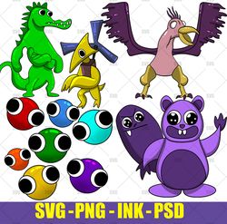 Handy Dan SVG,Lookies Rainbow Friends SVG,Mr. Dentist SVG,Mutant  Monster Opila Bird SVG,Yellow Garten of banban SVG
