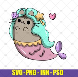 Pusheen Cat  Mermaid SVG,Pusheen Cat  Mermaid Snario SVG,Pusheen Cat  Mermaid PNG,Pusheen Cat  Mermaid INK,Cut files for