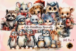 Watercolor Christmas Animals Png Clipart Set No 1,Watercolor animals clipart, Sublimation clipart, Christmas PNG clipart