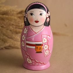 wooden nesting dolls japanese, montessori sorting toy, gift for kids, home decor