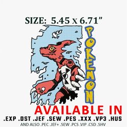 Pokemon charmeleon Embroidery Design, Anime design, Anime shirt, Embroidered shirt, Anime Embroidery, Digital Download.
