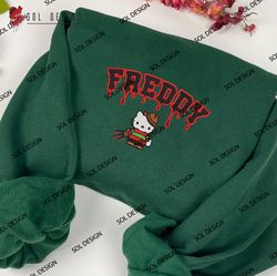 Freddy Krueger Hello Kitty Drop Name Embroidered Crewneck, Horror Characters Embroidered Hoodie, Halloween Tshirt