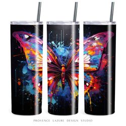 Neon Butterfly 20 oz Skinny Tumbler Sublimation Digital Design Instant Download DIGITAL ONLY Graffiti 20 oz Tumbler Wrap