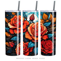 Modern Art Red Roses 20 oz Skinny Tumbler Sublimation Digital Design Instant Download DIGITAL Floral 20 oz Tumbler Wrap