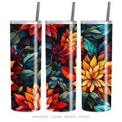 Stained Glass Fall Flowers 20 oz Skinny Tumbler Sublimation Digital Design Instant Download DIGITAL 20 oz Tumbler Wrap