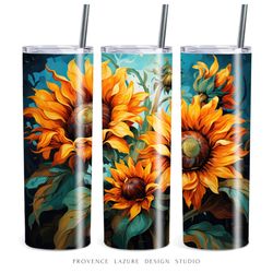 Sunflowers Modern Art 20 oz Skinny Tumbler Sublimation Digital Design Instant Download 20 oz Tumbler Wrap Floral Design