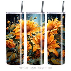 Modern Art Sunflowers 20 oz Skinny Tumbler Sublimation Digital Design Instant Download 20 oz Tumbler Wrap Floral Design