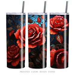 Stained Glass Red Roses 20 oz Skinny Tumbler Sublimation Digital Design Instant Download DIGITAL 20 oz Tumbler Wrap PNG