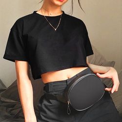 Loose Crop Top Casual Black Femme Navel T-shirt Sexy Minimalist Hot Sale Slim Women Loose Tee Shirt Summer Streetwear