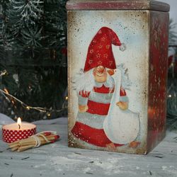 tealight christmas holder ans storage box, candlestick gnome with goose, christmas gift