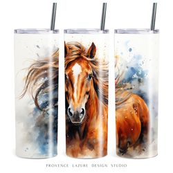 Watercolor Horse 20 oz Skinny Tumbler Sublimation Digital Design Instant Download PNG Horse Design 20 oz Tumbler Wrap