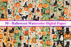 Halloween Watercolor Digital Paper Bundle Halloween Digital Paper Halloween Seamless Pattern Pumpkin Digital Paper JPEG