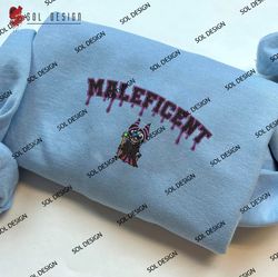 Stitch Maleficent Drop Name Embroidered Crewneck, Stitch Halloween Embroidered Sweater, Halloween Hoodie, Unisex Shirt