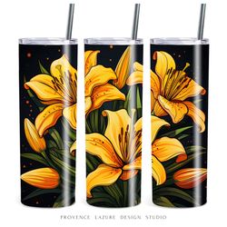 Yellow Lilies 20 oz Skinny Tumbler Sublimation Digital Design Instant Download DIGITAL ONLY Floral 20oz Tumbler Wrap PNG