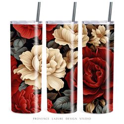 Damask White Red Roses 20 oz Skinny Tumbler Sublimation Digital Design Instant Download DIGITAL Floral 20oz Tumbler Wrap