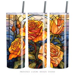 Stained Glass Yellow Roses 20 oz Skinny Tumbler Sublimation Digital Design Instant Download DIGITAL 20 oz Tumbler Wrap