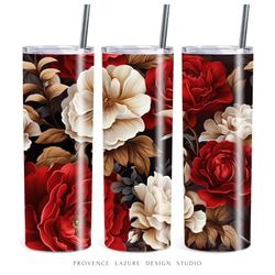 Red White Roses Damask 20 oz Skinny Tumbler Sublimation Digital Design Instant Download DIGITAL Floral 20oz Tumbler Wrap