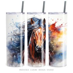 Watercolor Horse 20 oz Skinny Tumbler Sublimation Digital Design Instant Download PNG 20 oz Tumbler Wrap Horse Design