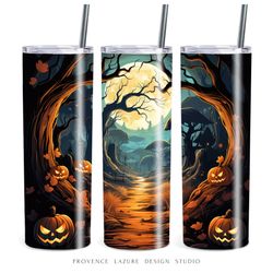 Spooky Landscape Halloween Design 20 oz Skinny Tumbler Sublimation Instant Download PNG Digital Design 20oz Tumbler Wrap