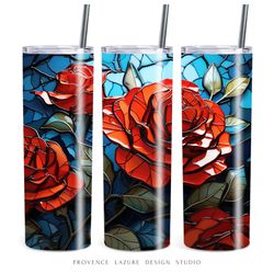 3D Stained Glass Red Roses 20 oz Skinny Tumbler Sublimation Digital Design Instant Download DIGITAL 20 oz Tumbler Wrap