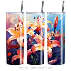 Modern Art Orange Lilies 20 oz Skinny Tumbler Sublimation Digital Design Instant Download DIGITAL 20 oz Tumbler Wrap PNG