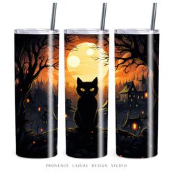 Halloween Black Cat 20 oz Skinny Tumbler Sublimation Digital Design Instant Download DIGITAL ONLY 20 oz Tumbler Wrap PNG
