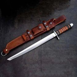 Custom Handmade D2 Steel Hunting Tanto Sword with Sheath