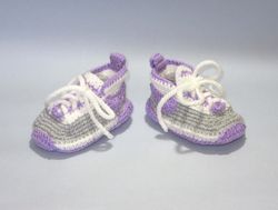 Lilac Crochet Baby Sneakers, Handmade Trainers, Purple Toddler Booties, Soft Baby Footwear,Gift for New Mom,Newborn gift