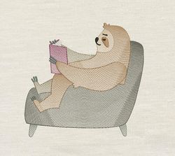 Sloth reading embroidery design 3 Sizes reading pillow-INSTANT D0WNL0AD