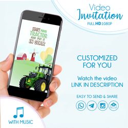 Tractor Themed Animated Birthday Invitation, Electronic Farm Party Invite, Green Tractor Video Invitation