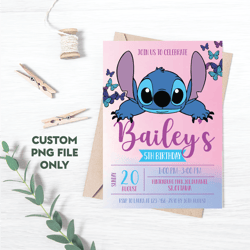 Personalized File Stitch Birthday Invitation, Printable Birthday Party Invitations, Digital Kids Party Invite, PNG File