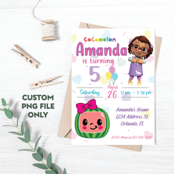 Personalized File Cocomelon Birthday Invitation, Melon Birthday, Nursery Rhymes, Music Birthday, Personalized PNG File