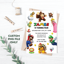 Personalized File Mario Bros Invitation, Super Mario Birthday Invitation, Super Brothers boy Invite, Video Game,PNG File