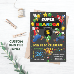 Personalized File Editable Birthday Invitation Digital, Super Brothers Evite, Printable Download, Chalkboard PNG File