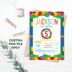 Personalized File Building Blocks Birthday Invitation | Building Bricks Kids Birthday Party Invite | Printable PNG File