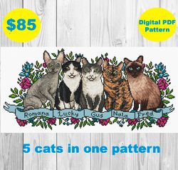 Custom cat portrait by photo cross stitch pattern digital PDF
