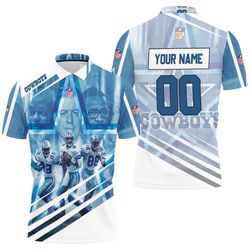 Dallas Cowboys Triplets Emmitt Smith 22 Troy Aikman 8 Michael Irvin 88 Personalized Polo Shirt