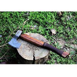 Elite Woodsman Outdoor Camping Hatchet Axe Damascus Steel Leather Grip handle, Damascus viking axe, Viking axe ,Hatchet