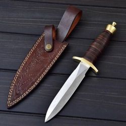 custom handmade d2-steel hunting  dagger with leather handle & sheath