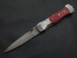 DAMASCUS STEEL CUSTOM MADE FOLDING DAGGER KNIFE CAMEL BONE HANDLE